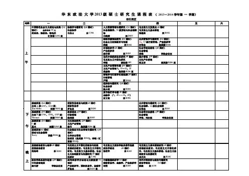 华 东 政 法 大 学2013级 硕 士 研 究 生 课 程 表 ( 2013-2014学年第 一 学期)