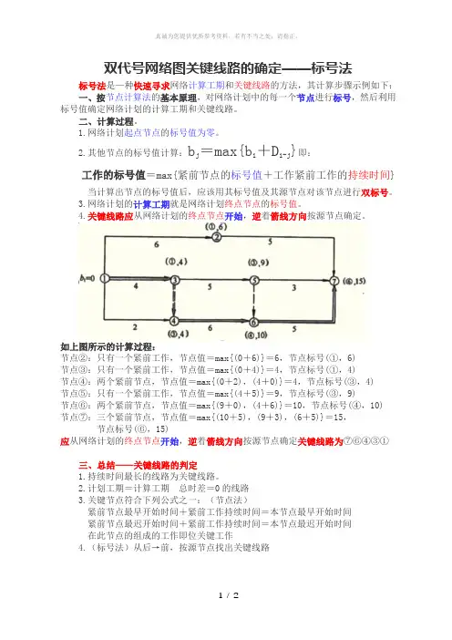 双代号网络图关键线路的确定--标号法