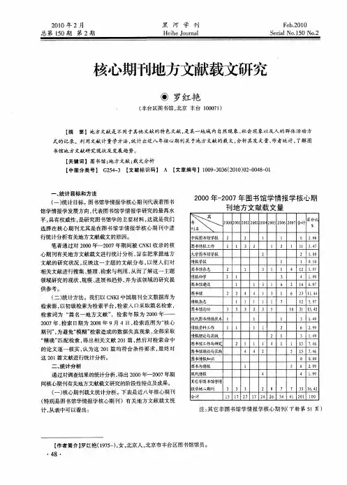 核心期刊地方文献载文研究