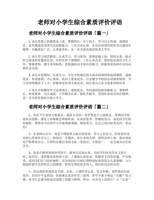 老师对小学生综合素质评价评语
