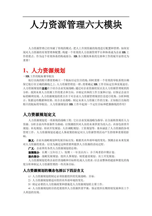 人力资源六大模块(资源规划、招聘、培训、绩效、薪酬、劳动关系)最新2011资料