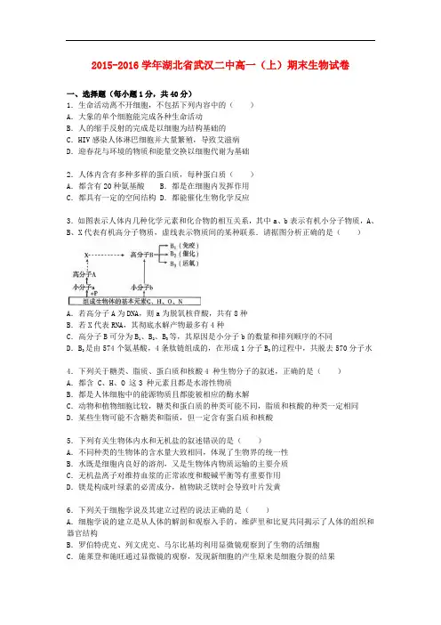 湖北省武汉二中高一生物上学期期末试卷(含解析)