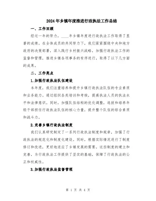 2024年乡镇年度推进行政执法工作总结