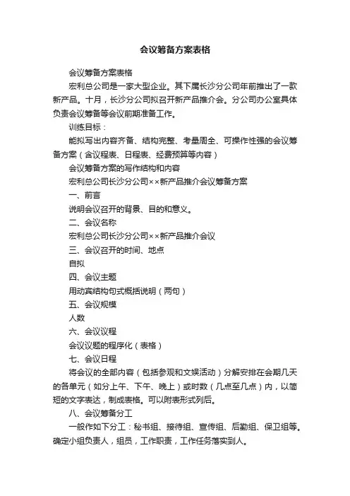 会议筹备方案表格