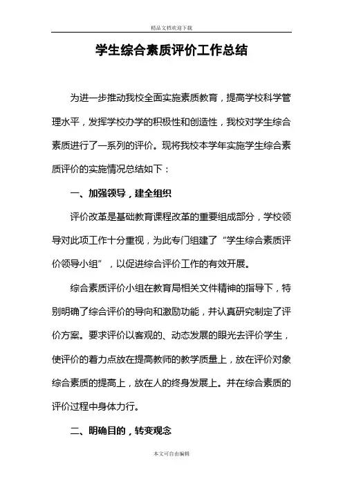 学生综合素质评价工作总结 2