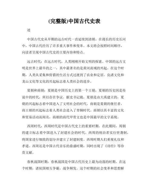 (完整版)中国古代史表