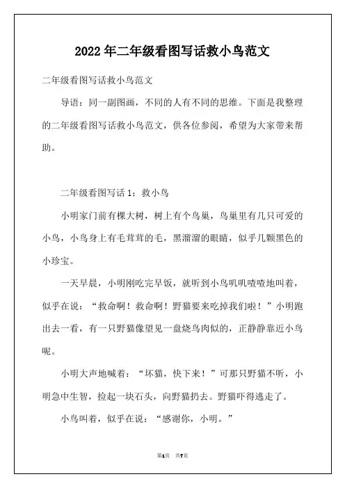 2022年二年级看图写话救小鸟范文