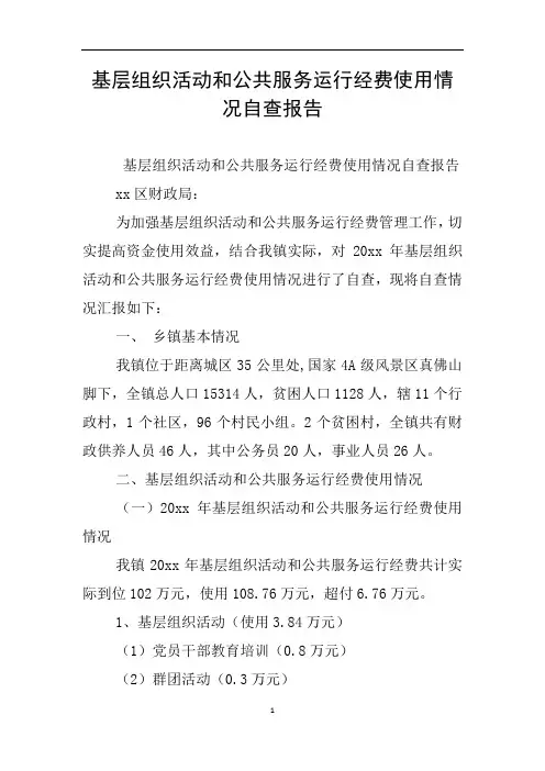 基层组织活动和公共服务运行经费使用情况自查报告