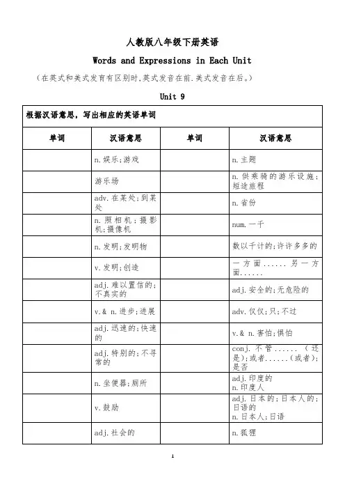 人教版八年级下册英语9-10单元单词默写本