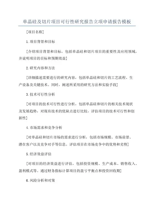 单晶硅及切片项目可行性研究报告立项申请报告模板