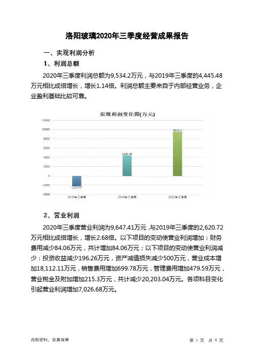 洛阳玻璃2020年三季度经营成果报告