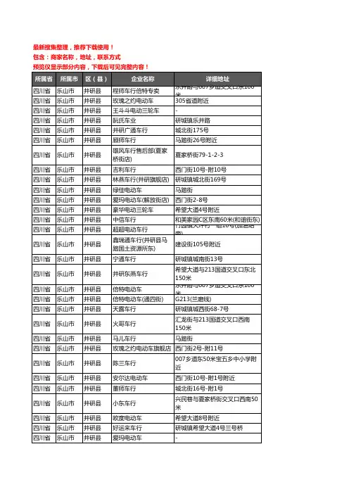 新版四川省乐山市井研县电动车企业公司商家户名录单联系方式地址大全30家