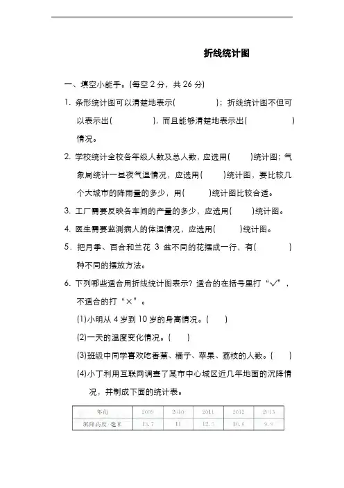 2019-2020学年最新青岛版六三制五年级数学上册《折线统计图》达标测试卷-精编试题