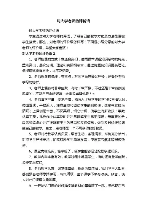 对大学老师的评价语