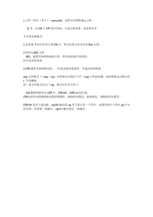UG几种格式转化的区别 简单就好