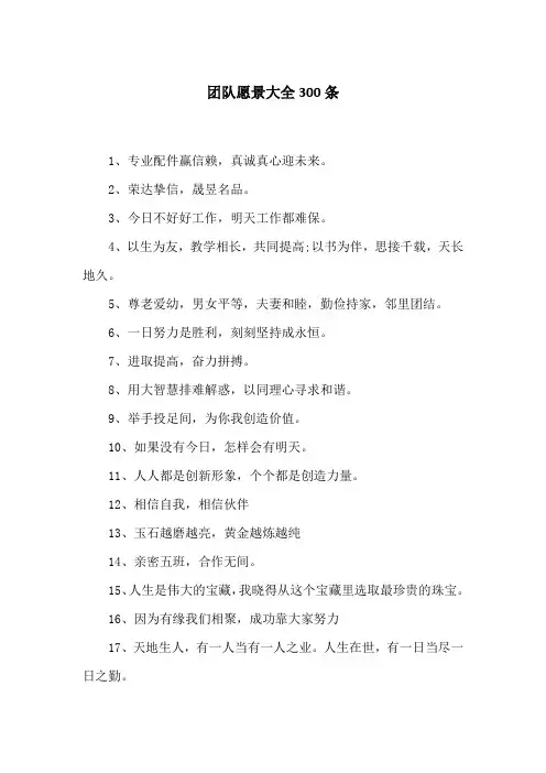 团队愿景大全300条
