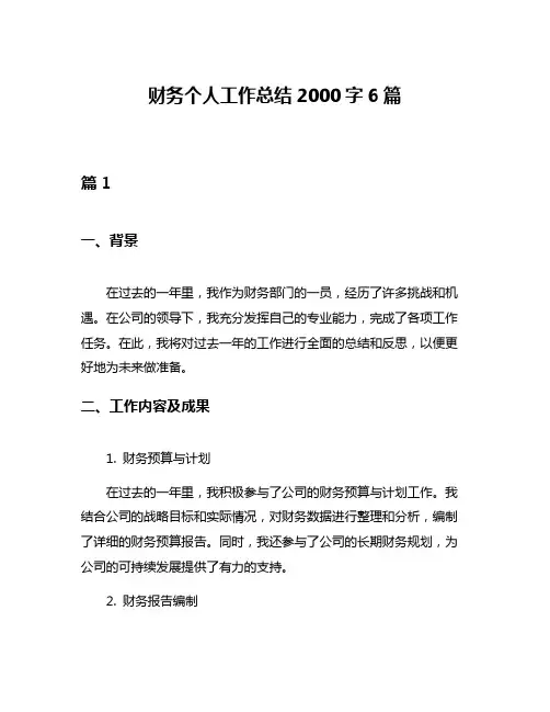 财务个人工作总结2000字6篇
