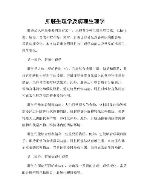 肝脏生理学及病理生理学