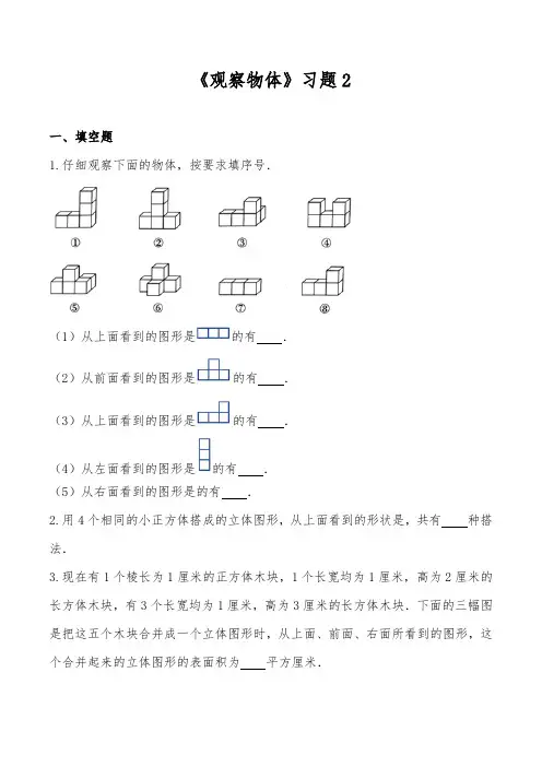 【小学数学】六年级数学上册试题 一课一练《观察物体》习题2  北师大版(含答案)