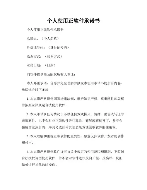 个人使用正软件承诺书