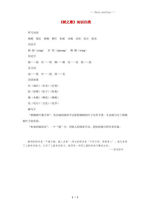 人教版二年级语文上册识字2树之歌知识归类