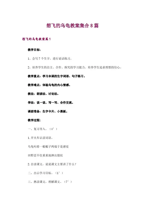 想飞的乌龟教案集合8篇