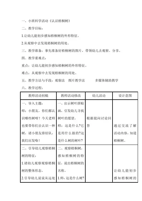 小班科学活动《认识梧桐树》