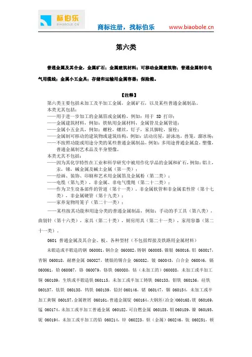 2019商标分类第6类(含非规范)