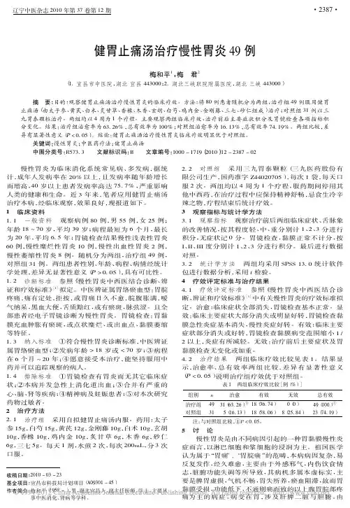 健胃止痛汤治疗慢性胃炎49例_梅和平