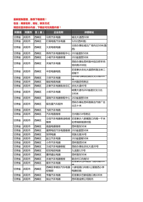 新版甘肃省庆阳市西峰区汽车电器企业公司商家户名录单联系方式地址大全38家