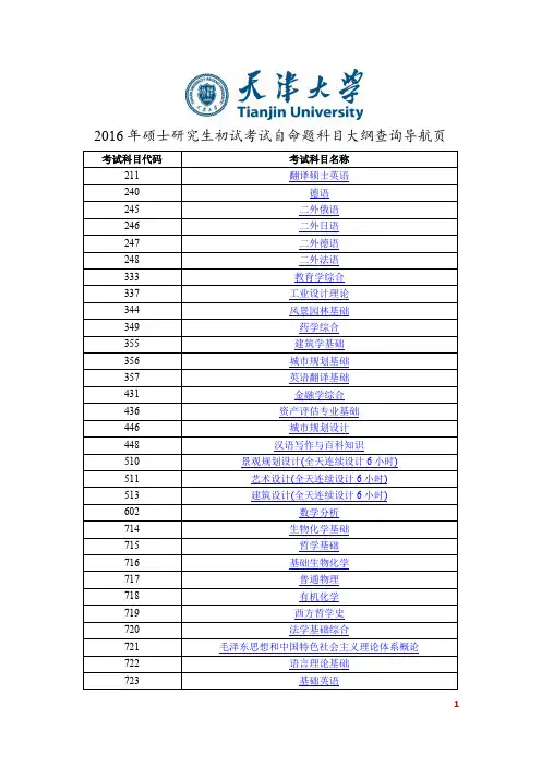 2016年硕士研究生初试考试自命题科目大纲