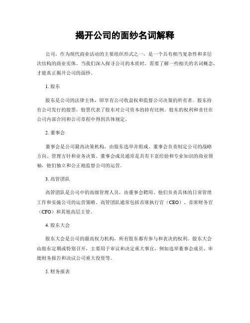 揭开公司的面纱名词解释