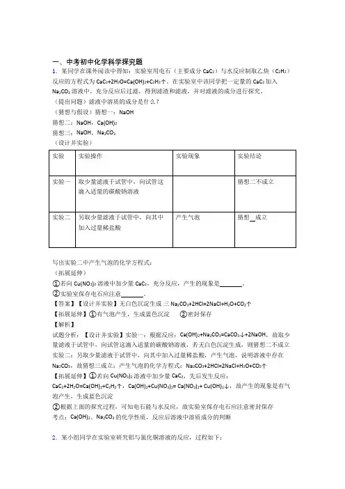 2020-2021备战中考化学(探究题提高练习题)压轴题训练附详细答案