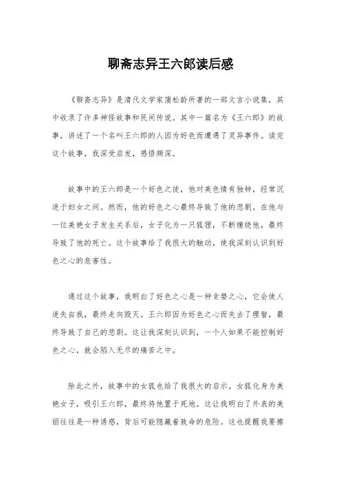 聊斋志异王六郎读后感