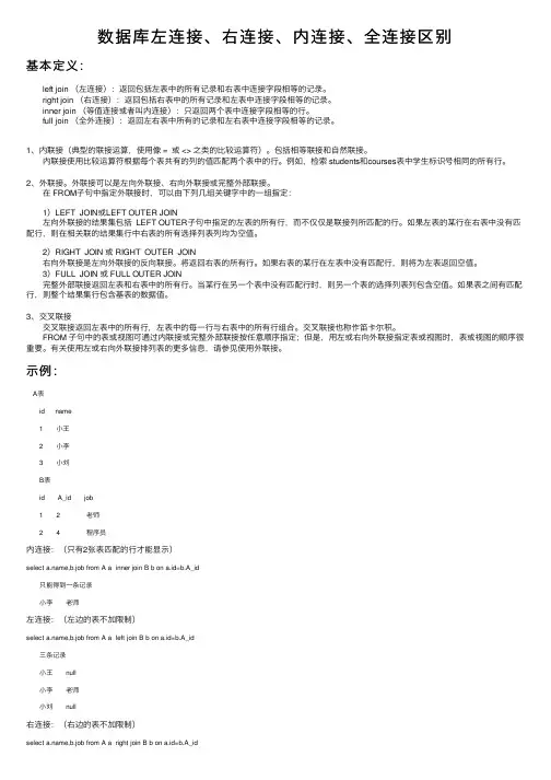 数据库左连接、右连接、内连接、全连接区别
