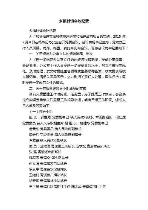乡镇村镇会议纪要