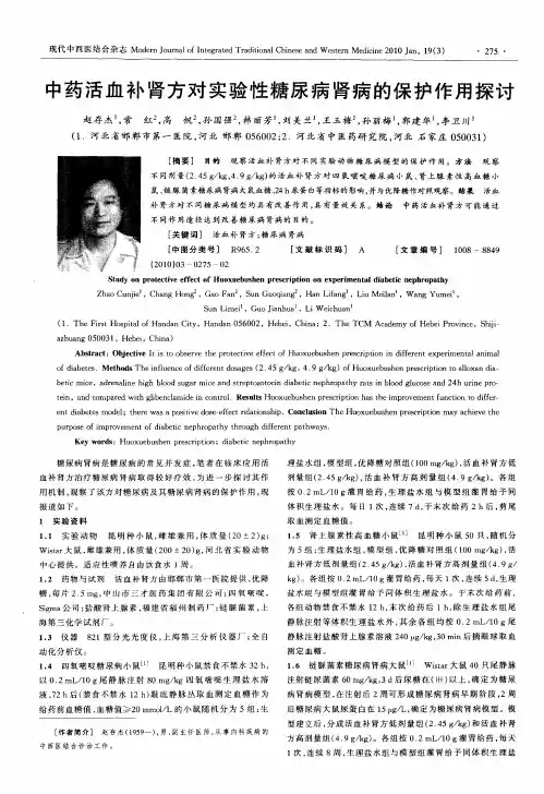 中药活血补肾方对实验性糖尿病肾病的保护作用探讨