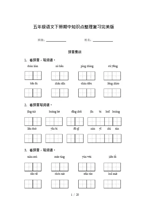五年级语文下册期中知识点整理复习完美版