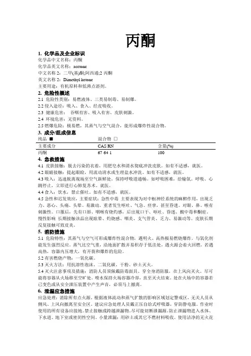 危化品MSDS-丙酮