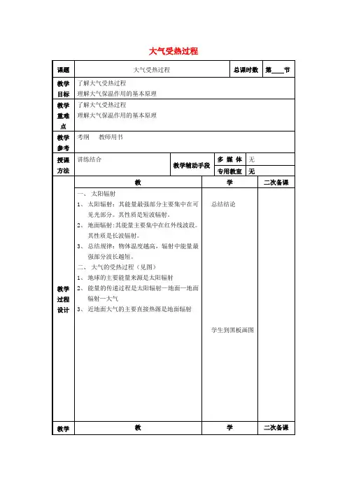 高考地理一轮复习第四单元第三节《大气受热过程》教案(必修1)