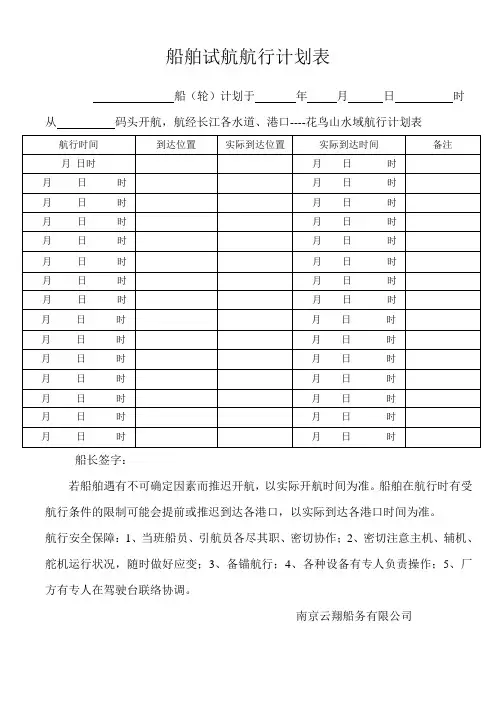 船舶试航航行计划表