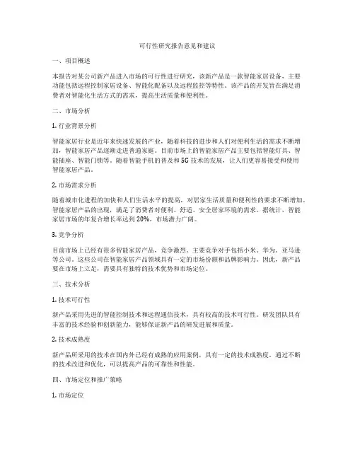 可行性研究报告意见和建议