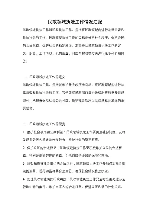 民政领域执法工作情况汇报