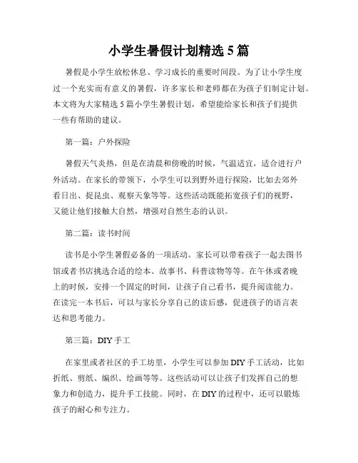 小学生暑假计划精选5篇