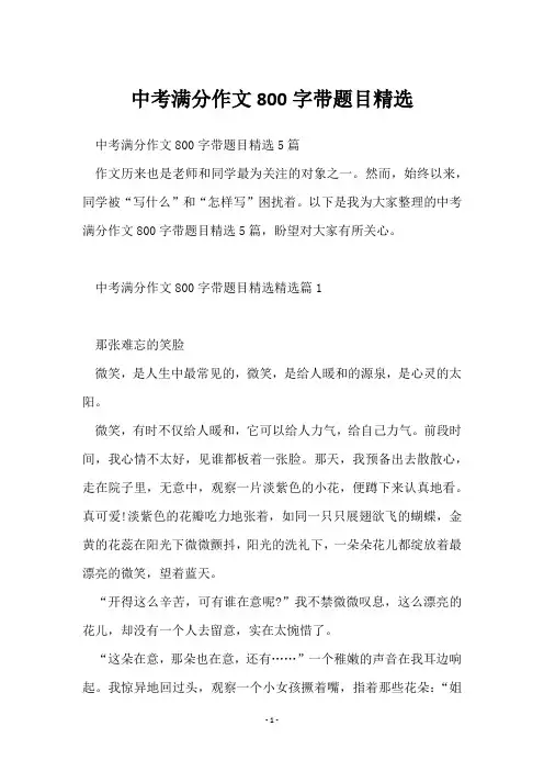 中考满分作文800字带题目精选