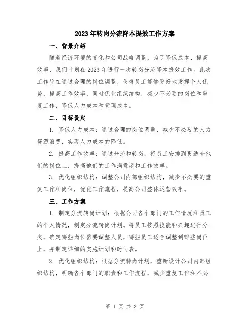 2023年转岗分流降本提效工作方案
