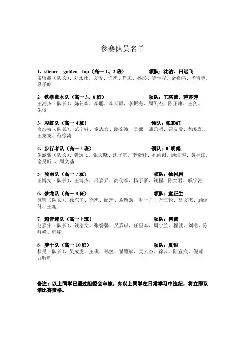 参赛队员名单