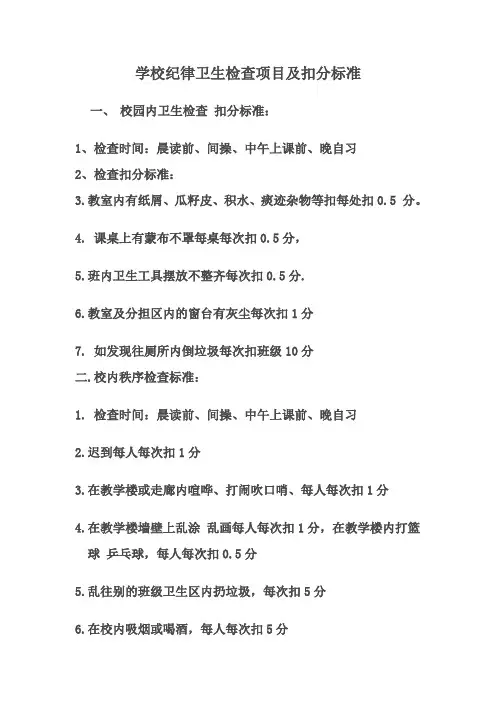 学校纪律卫生检查项目及扣分标准