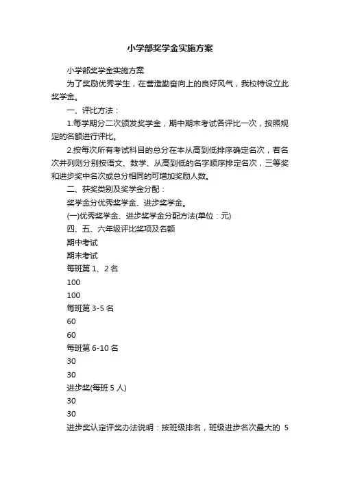 小学部奖学金实施方案