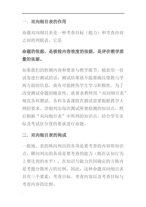 双向细目表